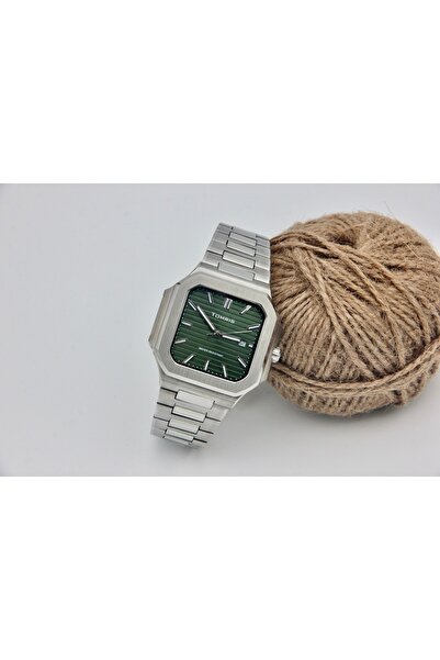 TOMRIS All Top Quality Steel,Waterproof,Silver Band,Green Dial Angled Wristwatch