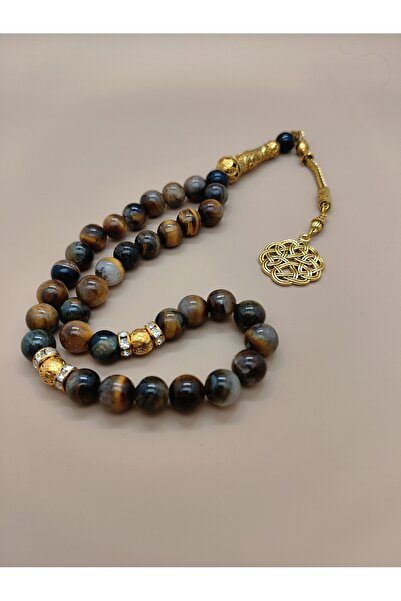 NO BRAND 33 Natural Tiger Eye Prayer Beads/Tasbih/10MM/for men and women/Perfect Ramadan Gift