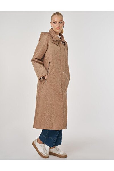 Kayra Wide Collar Quilted Coat Dark Mink