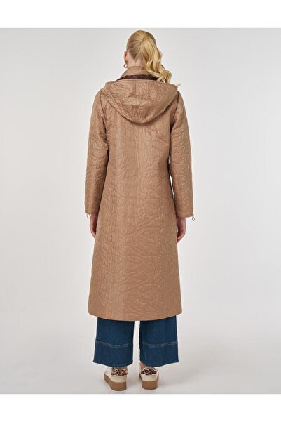 Kayra Wide Collar Quilted Coat Dark Mink