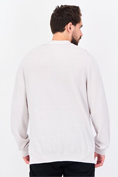 Reserved Men Spread Collar Textured Sweater, Ivory