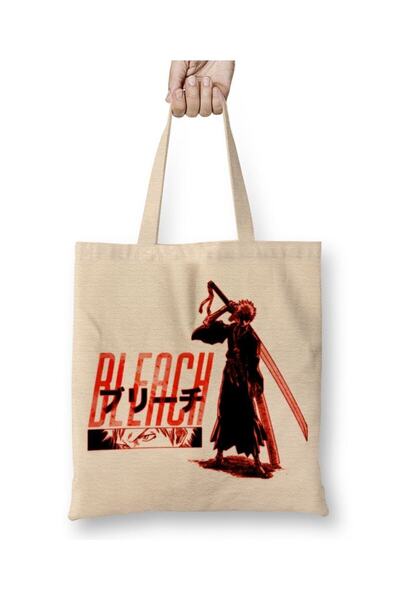 Toyaso Anime Bleach Ichigo Kurosaki White Cloth Bag Long Handle Shopping Bag Beach Bag
