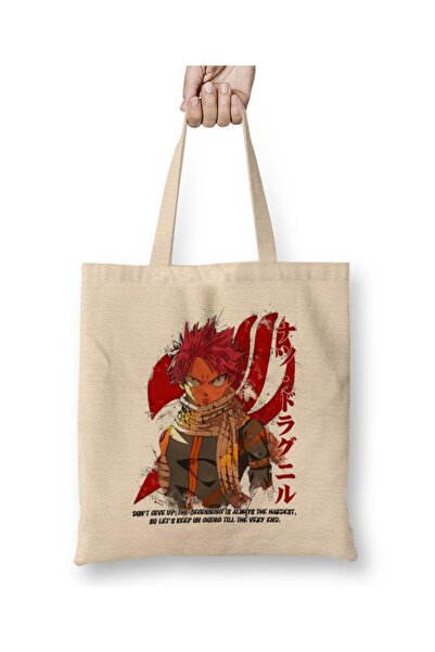 Toyaso Fairy Tail Natsu Dragneel White Cloth Bag Long Handle Shopping Bag Beach Bag