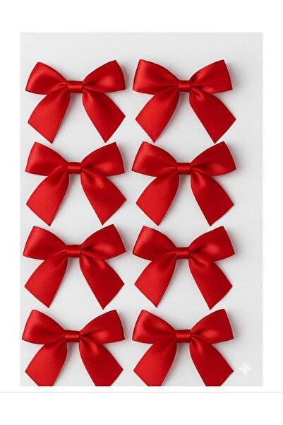 Fest 25 Adet Kırmızı Saten Fiyonk Kurdele Bohça Hediyelik Süsleme