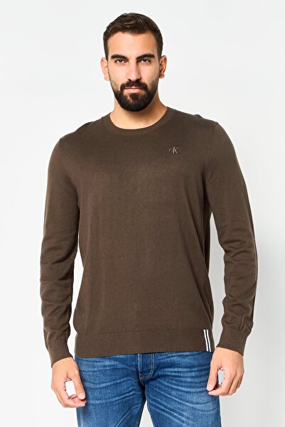 Calvin Klein Jeans Men Crew Neck Embraided Long Sleeve Sweatshirt, Dark Olive