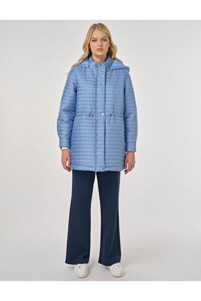 Kayra Hooded Quilted Coat Blue