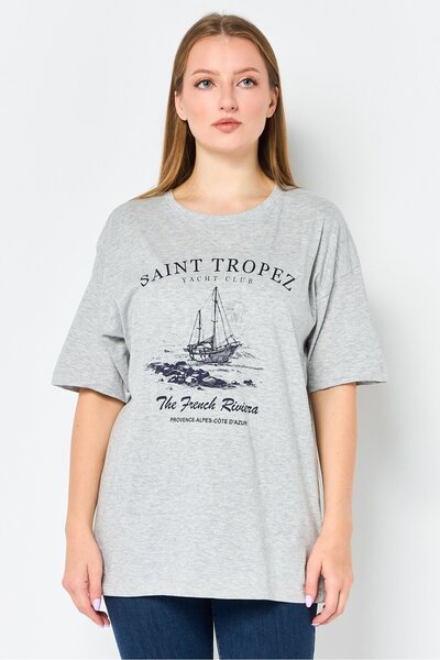 Brave Soul Women Crew Neck Short Sleeve Graphic Print T-Shirt, Grey