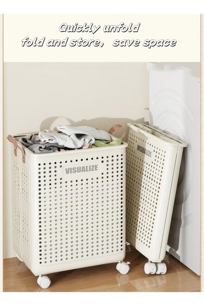 Generic Collapsible laundry basket, large-capacity portable dirty clothes basket with wheels, space-saving