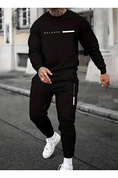 ALCİNOUS Men's Crew Neck Balance Printed Oversized Tracksuit Set