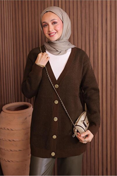 TRENDTESETTÜR Women's Brown Beard Yarn Cardigan t 2907