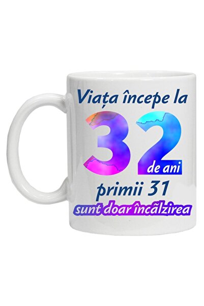 CRD PRINT Personalized Mug "Life begins at" - 32 Years, CRD PRINT, 330 ml, White