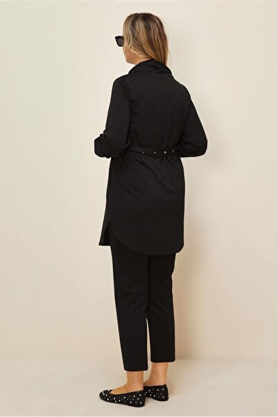TRENDTESETTÜR Women's Black Pants Suit with Belt t 42450
