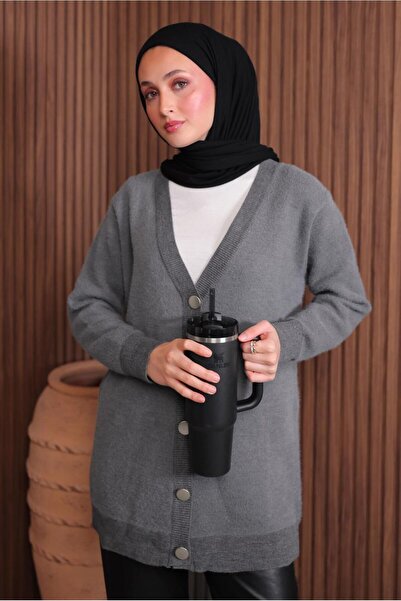 TRENDTESETTÜR Women's Gray Beard Yarn Cardigan t 2907