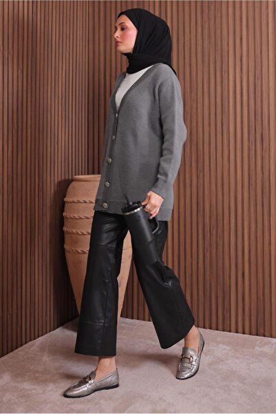 TRENDTESETTÜR Women's Gray Beard Yarn Cardigan t 2907