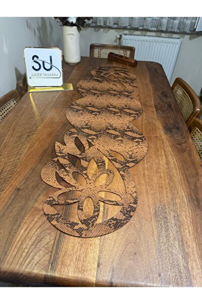 EHA LAZER Light Brown Custom Fabric Snake Pattern Faux Leather Runner