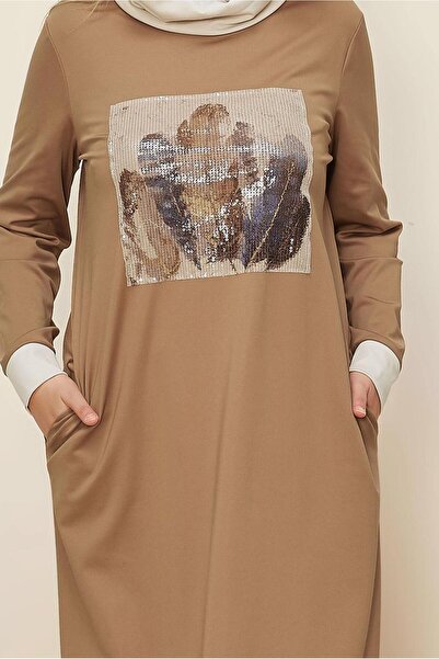 TRENDTESETTÜR Women's Brown (Camel) Sequin Embroidered Dress t 42436