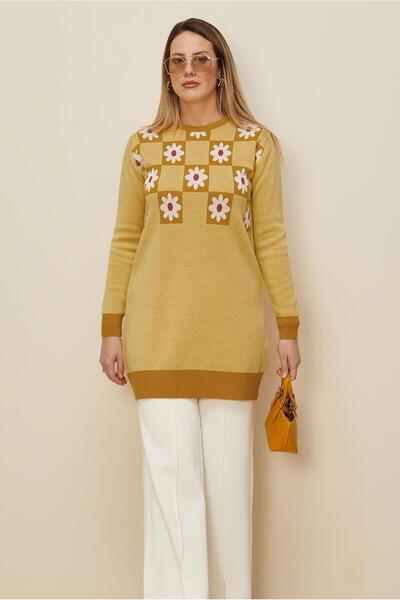 TRENDTESETTÜR Women's Yellow (K.Yellow) Patterned Knitwear Tunic t 43178