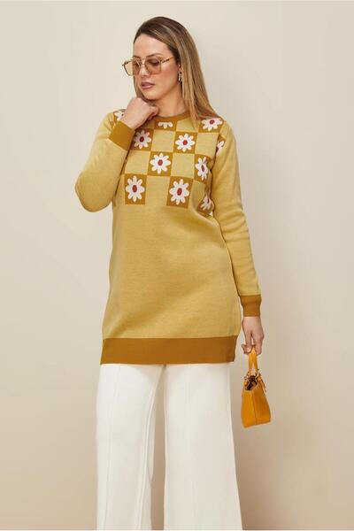 TRENDTESETTÜR Women's Yellow (K.Yellow) Patterned Knitwear Tunic t 43178
