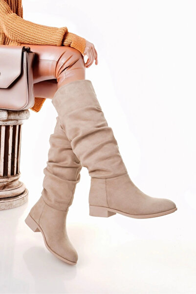Butik Women's Beige Suede Gusseted Boots