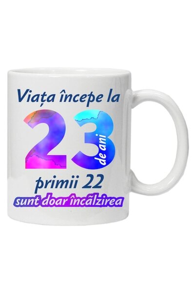 CRD PRINT Cană personalizată „Viața începe la”, 23 de ani, CRD PRINT, 330ml, ...
