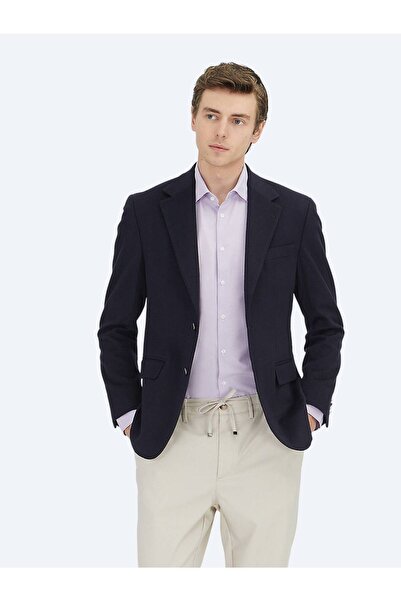 Kip Navy Blue Plain Modern Fit Wool Blend Jacket