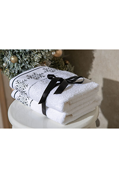 Home Sweet Home YILBAŞI İKİLİ 45X70 cmKARTANESİ HAVLU BEYAZ-SİYAH TAŞLI