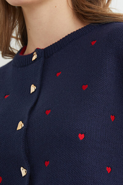 Fulla Moda Трикотажний кардиган з вишивкою у вигляді серця та ґудзиками