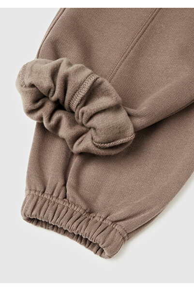 United Colors of Benetton Boy's Khaki Brown Logo Jogger Sweatpants with Drawstring and Stitching Detail