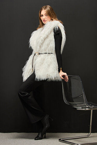 Fulla Moda Faux Fur Vest with Belt Detail