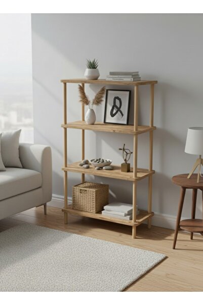 Pratico Lina 4 Katlı Atlantik Çam Ahşap Dikdörtgen Çok Amaçlı Raf Sehpa Kitaplık