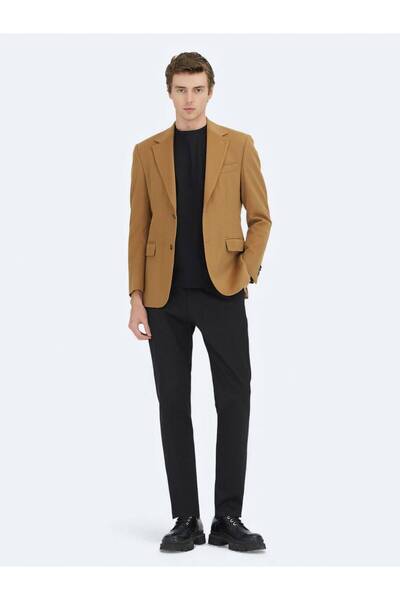 Kip Camel Hair Plain Modern Fit Wool Blend Jacket