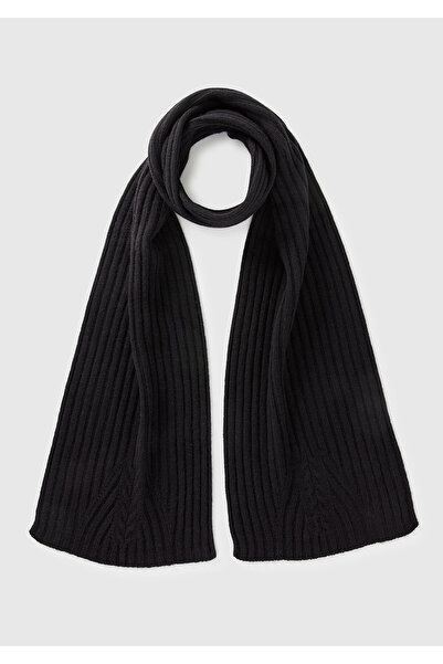 United Colors of Benetton Women's black wool blend knit motif ribbed scarf