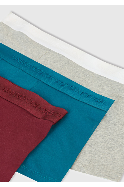 United Colors of Benetton Men's Burgundy Cotton Blend Logo Banded 3-Piece Boxer Set