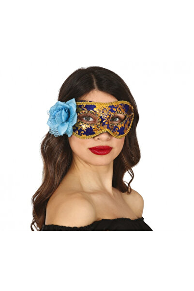 Fiestas Guirca Mască venețiană albastră cu floare