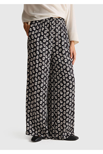 United Colors of Benetton Women's 100% Viscose Patterned Wide Leg Trousers