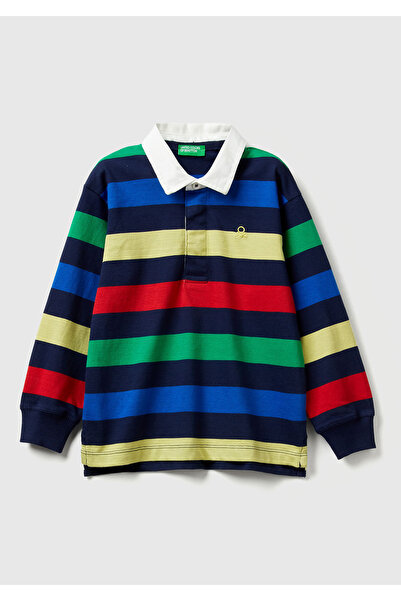 United Colors of Benetton Boy's black mix logo detailed ruby long sleeve polo t-shirt