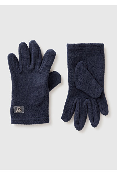 United Colors of Benetton Boy's Navy Blue Gloves with Logo Detail