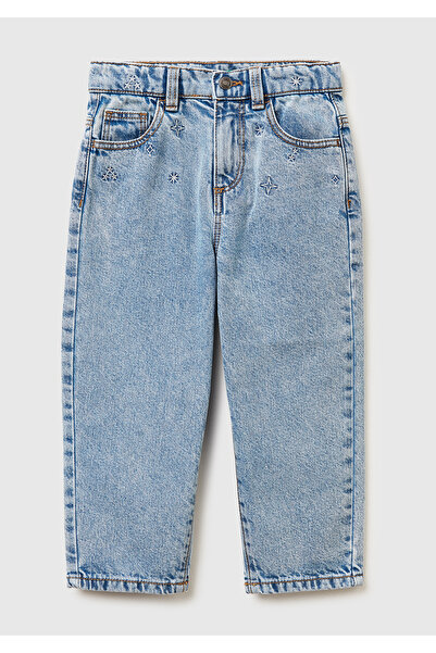 United Colors of Benetton Pantaloni din denim pentru fete, albastru deschis, ...