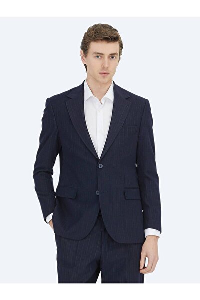 Kip Navy Blue Striped Modern Fit Suit