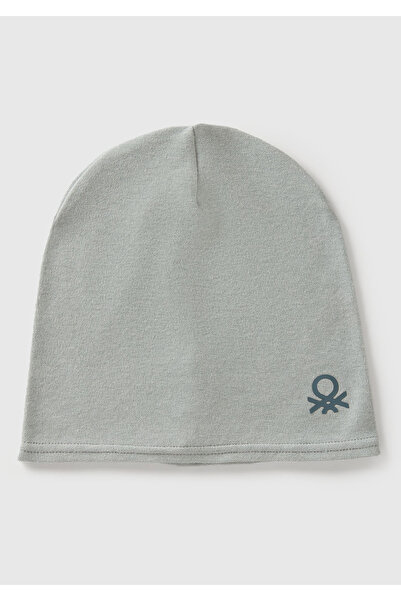 United Colors of Benetton Boy's Light Gray Logo Embroidered Thin Beanie