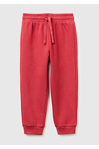 United Colors of Benetton Boy's Burgundy Sweatpants with Embroidered Logo on the Back Pocket and Elastic Waist