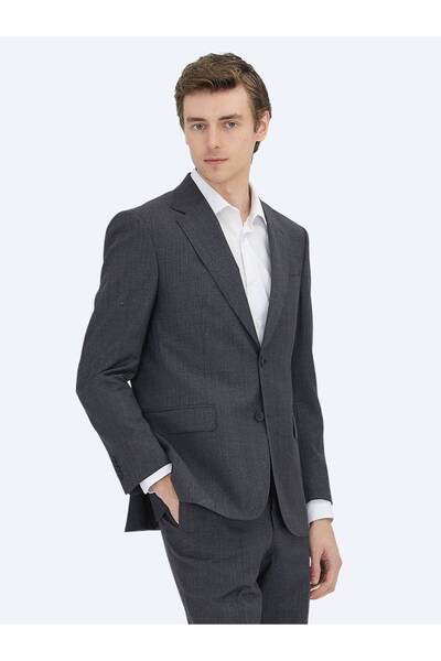 Kip Anthracite Striped Modern Fit Wool Blended Suit