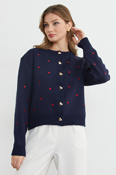 Fulla Moda Трикотажний кардиган з вишивкою у вигляді серця та ґудзиками