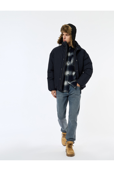 Koton Mock Neck Winter Puffer Coat with Long Sleeves and Zipper Closure