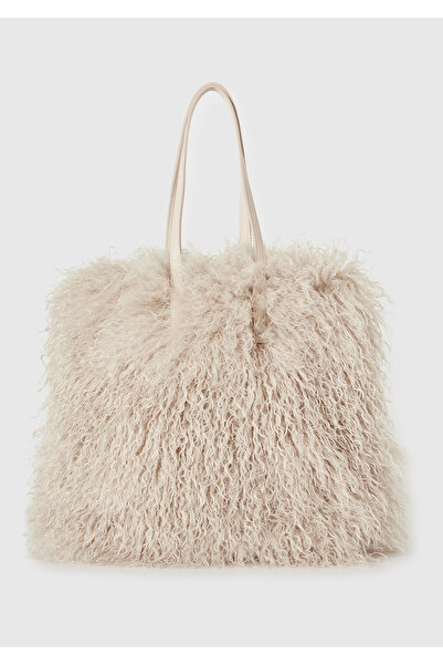United Colors of Benetton Women's cream faux fur tote bag