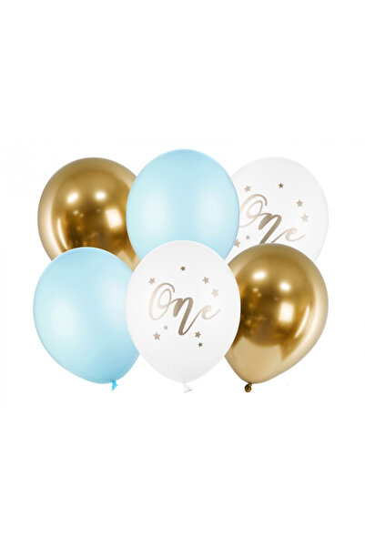 ONE Set of 6 Latex Balloons One, Blue - 30 cm
