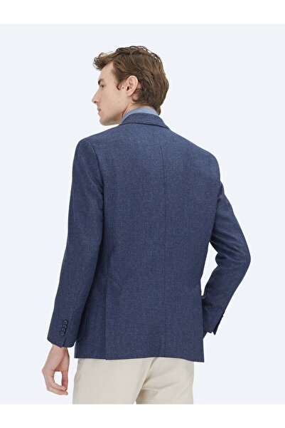 Kip Navy Blue Patterned Comfort Fit Wool Blend Jacket