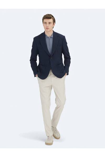 Kip Navy Blue Plain Modern Fit Jacket
