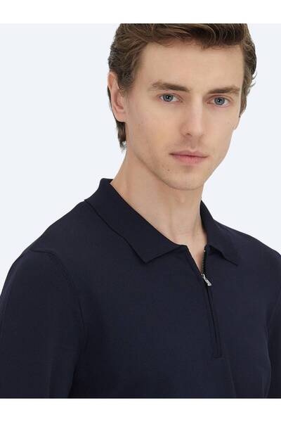 Kip Πλεκτό πουλόβερ με γιακά Navy Blue Polo