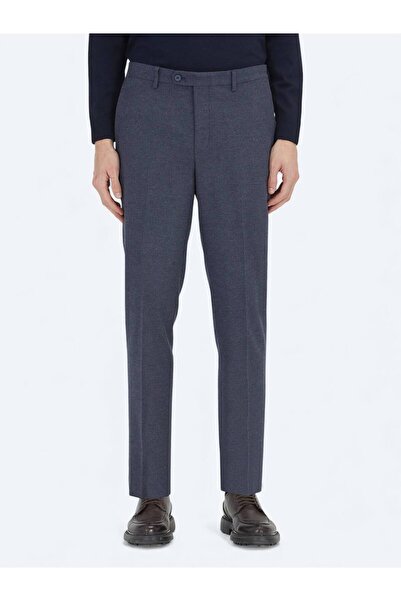 Kip Light Navy Blue Plain Woven Fitted Fit Classic Trousers